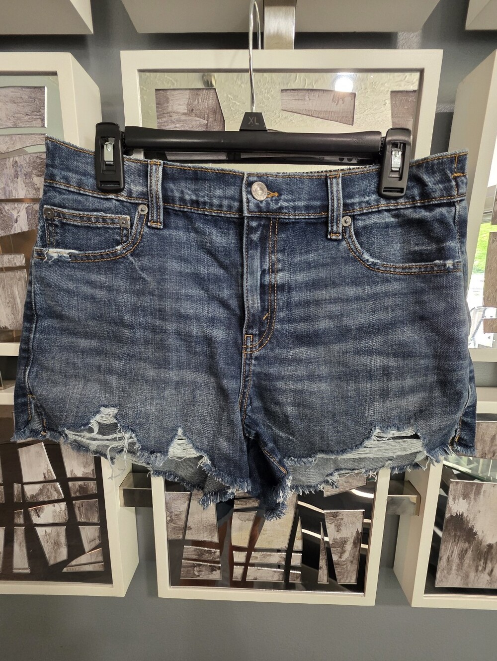 aerie Women's Mid-Blue Distressed Denim Cutoff Shorts